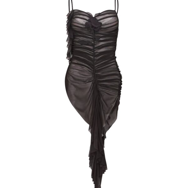 David Koma Lace Rose Asymmetric Ruched Top