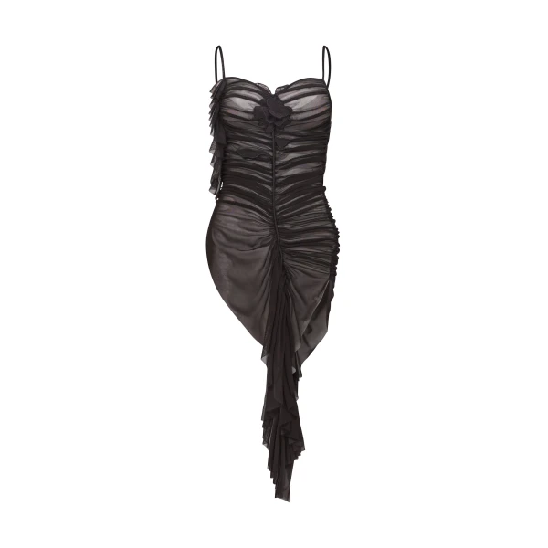 David Koma Lace Rose Asymmetric Ruched Top