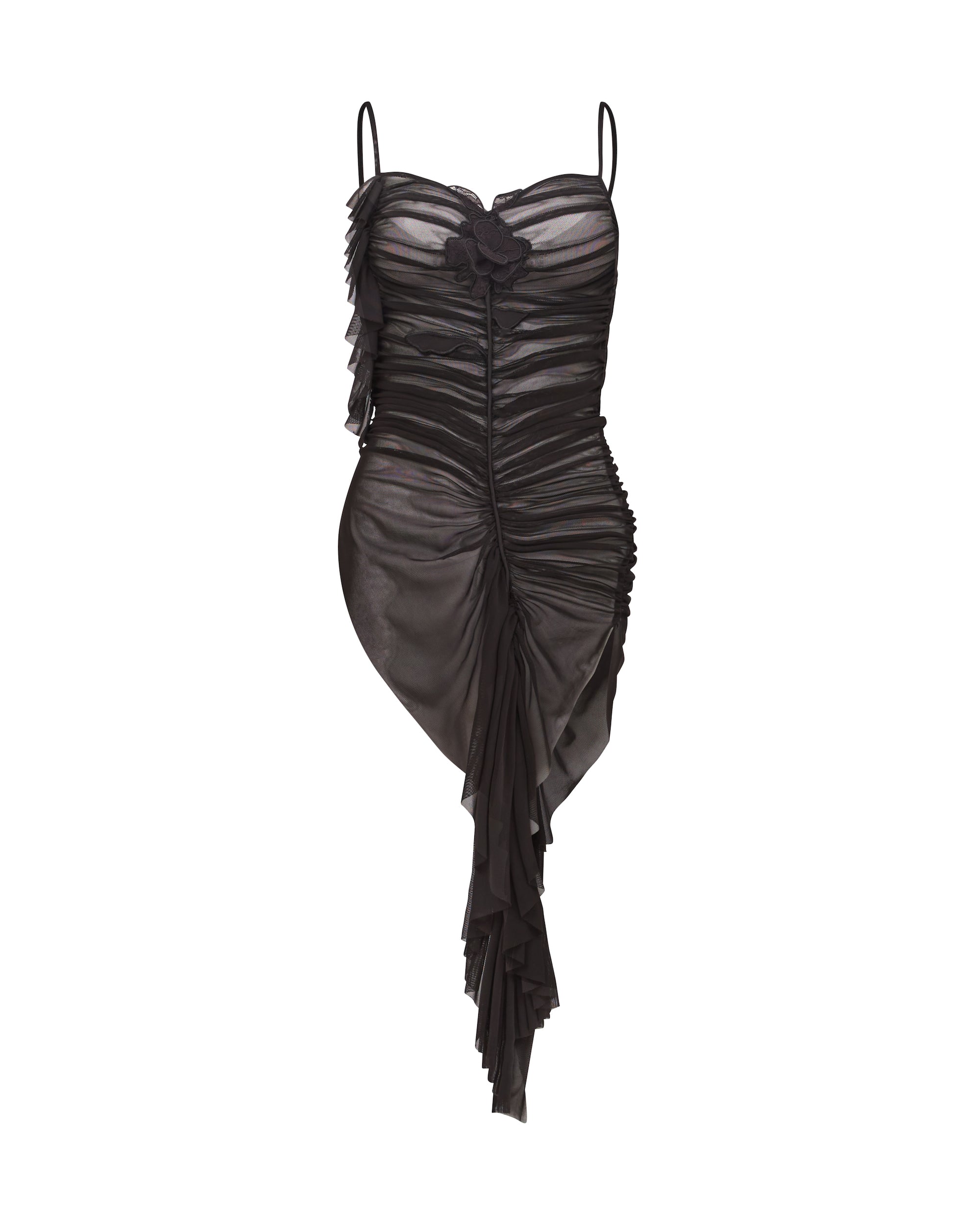 David Koma Lace Rose Asymmetric Ruched Top