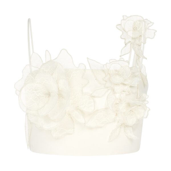 David Koma Lace Rose Embroidered Crop Top