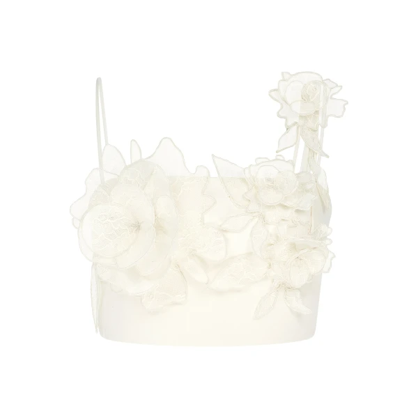 David Koma Lace Rose Embroidered Crop Top
