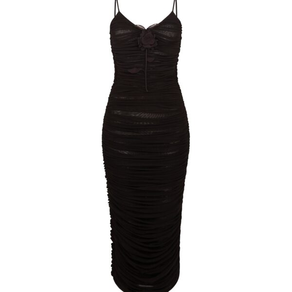David Koma Lace Rose Embroidered Ruched Midi Dress