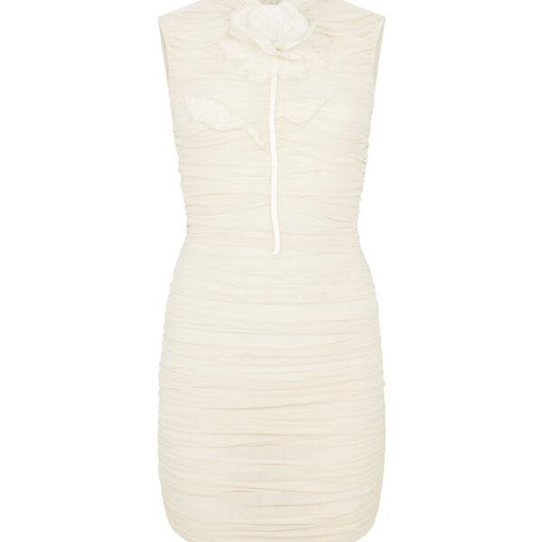 David Koma Lace Rose Embroidered Ruched Mini Dress
