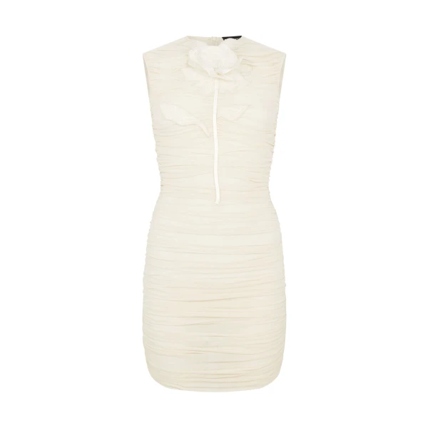 David Koma Lace Rose Embroidered Ruched Mini Dress