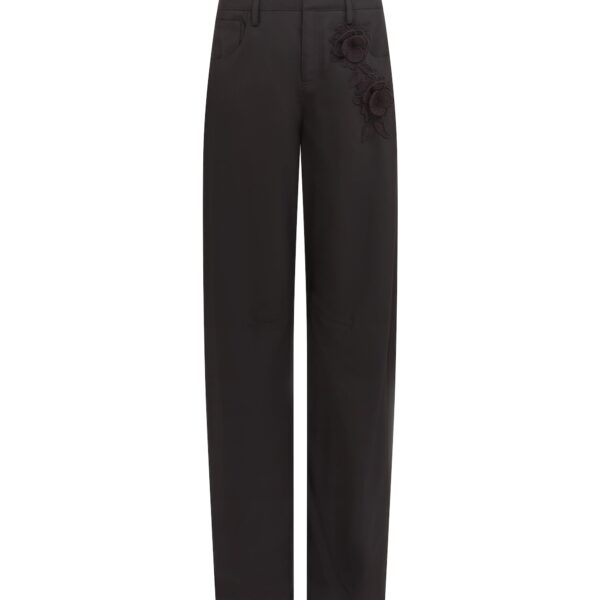 David Koma Lace Rose Embroidered Trousers In Black