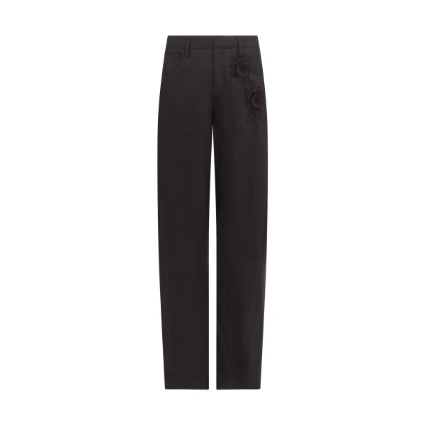 David Koma Lace Rose Embroidered Trousers In Black