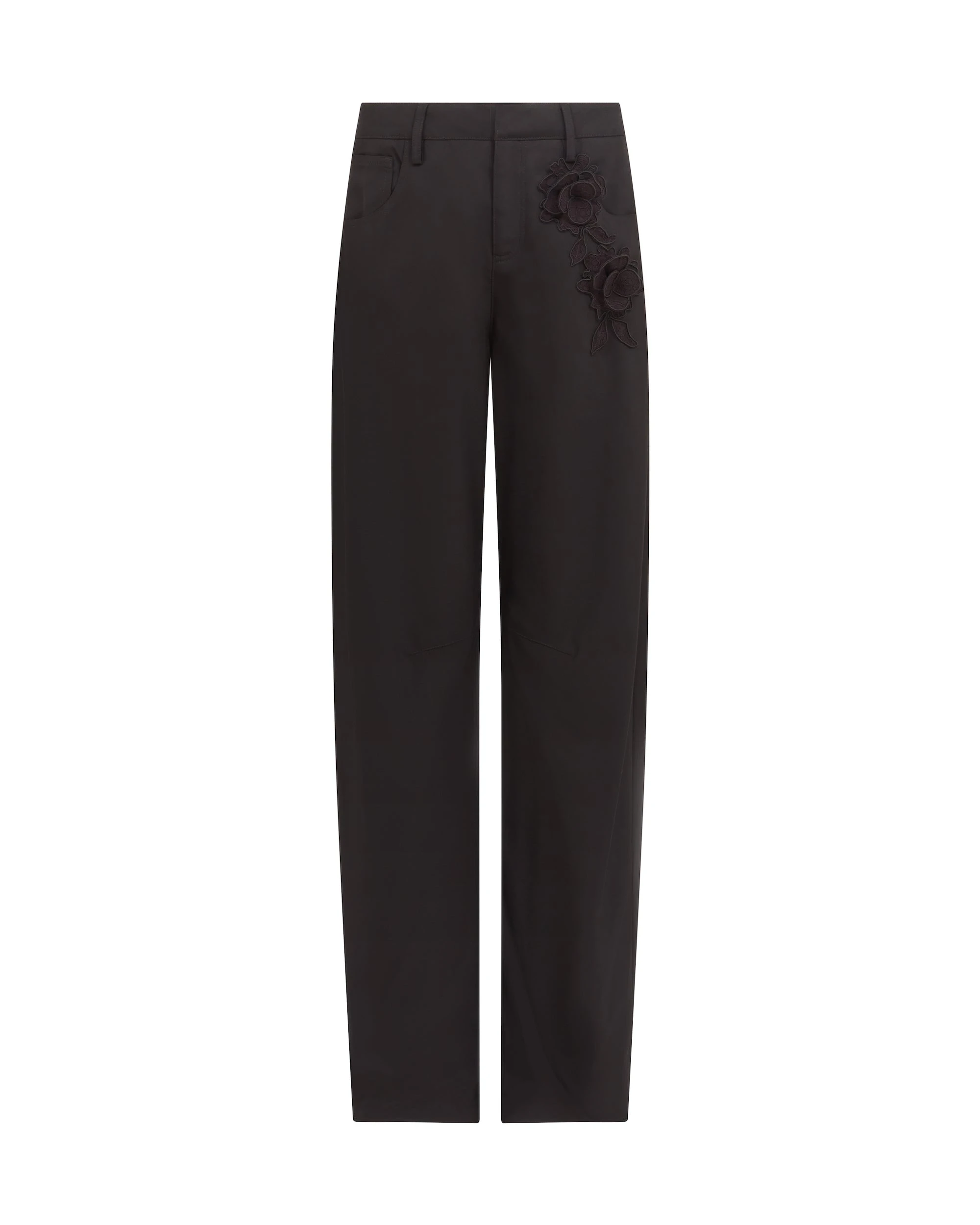 David Koma Lace Rose Embroidered Trousers In Black David Koma Lace Rose Embroidered Trousers In Black