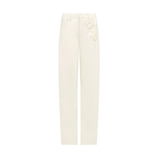 David Koma Lace Rose Embroidered Trousers In White