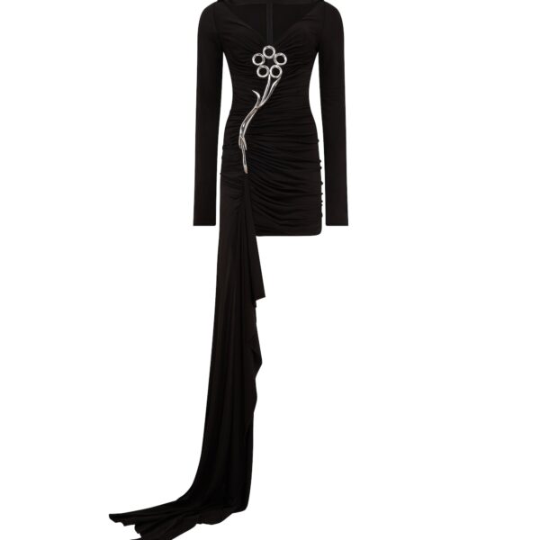 David Koma Metallic Flower Drape Mini Dress