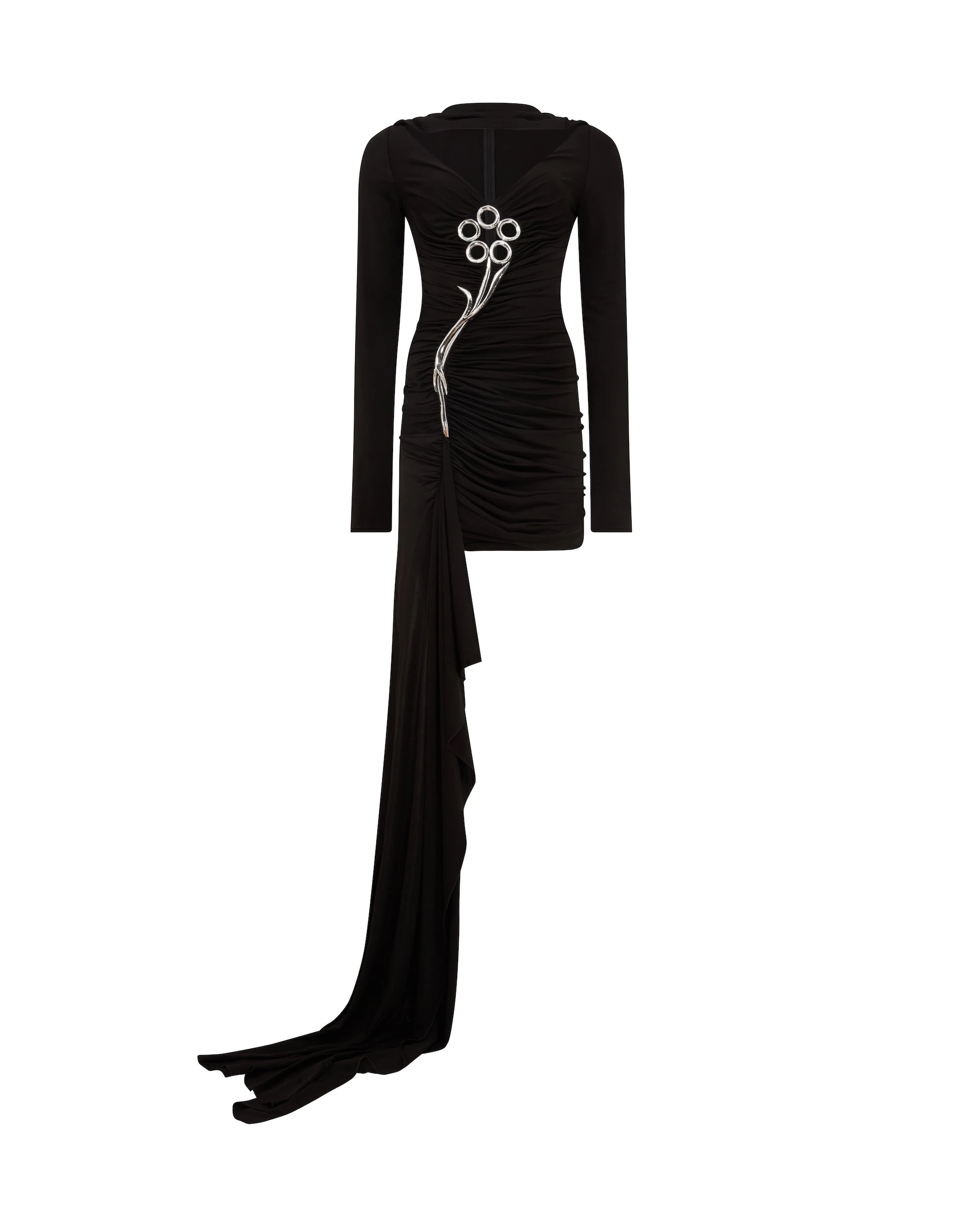 David Koma Metallic Flower Drape Mini Dress David Koma Metallic Flower Drape Mini Dress