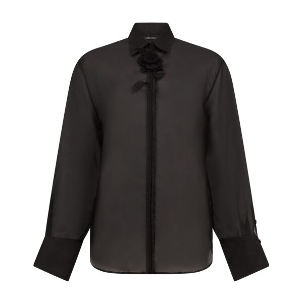 David Koma Organza Shirt With Lace Rose In Black