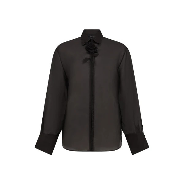 David Koma Organza Shirt With Lace Rose In Black