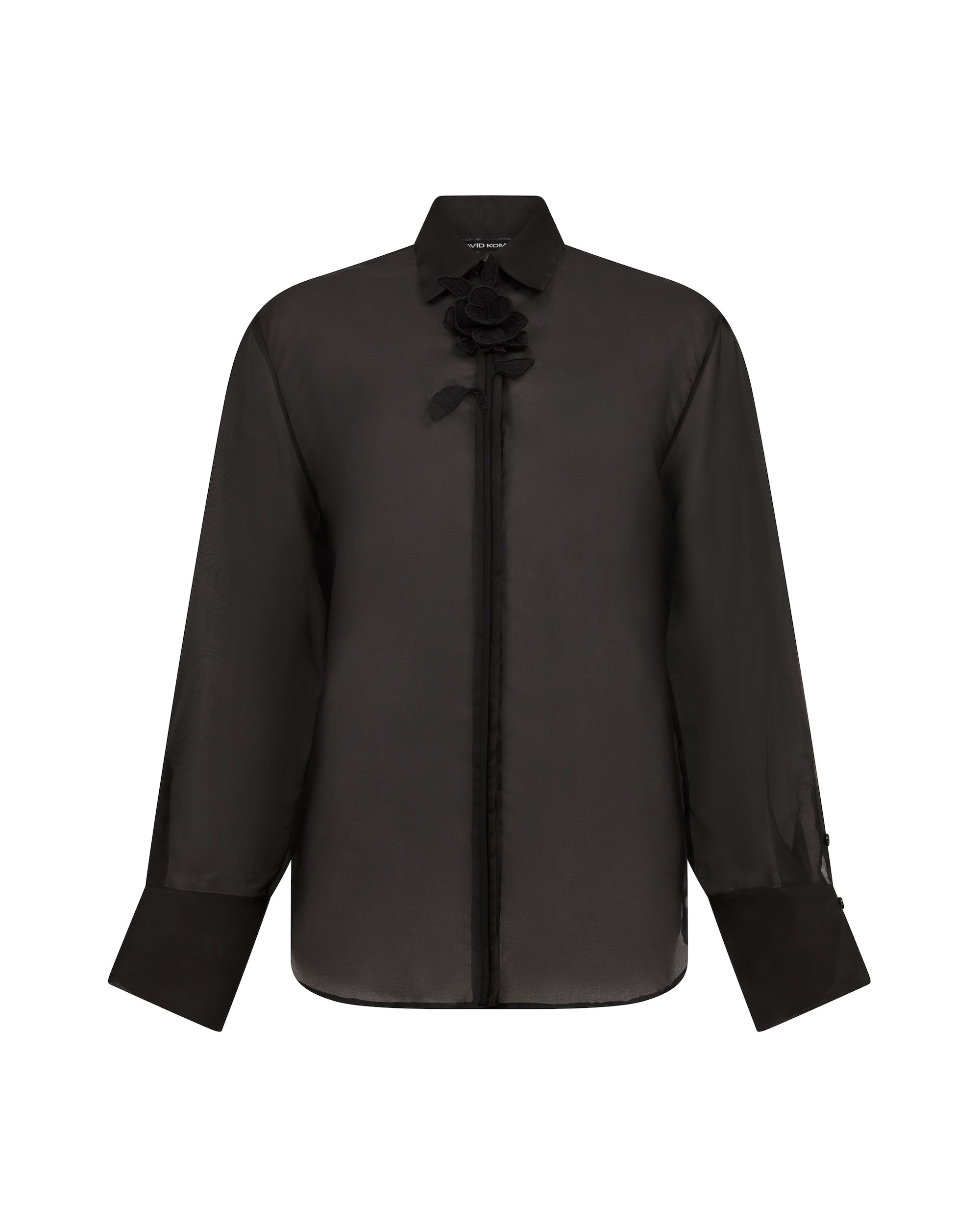 David Koma Organza Shirt With Lace Rose In Black