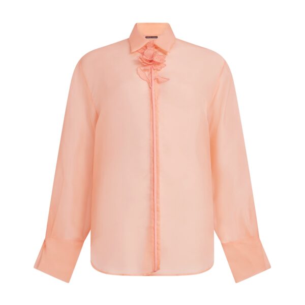 David Koma Organza Shirt With Lace Rose In Peach