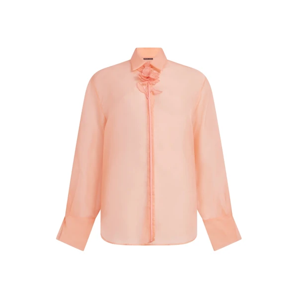 David Koma Organza Shirt With Lace Rose In Peach
