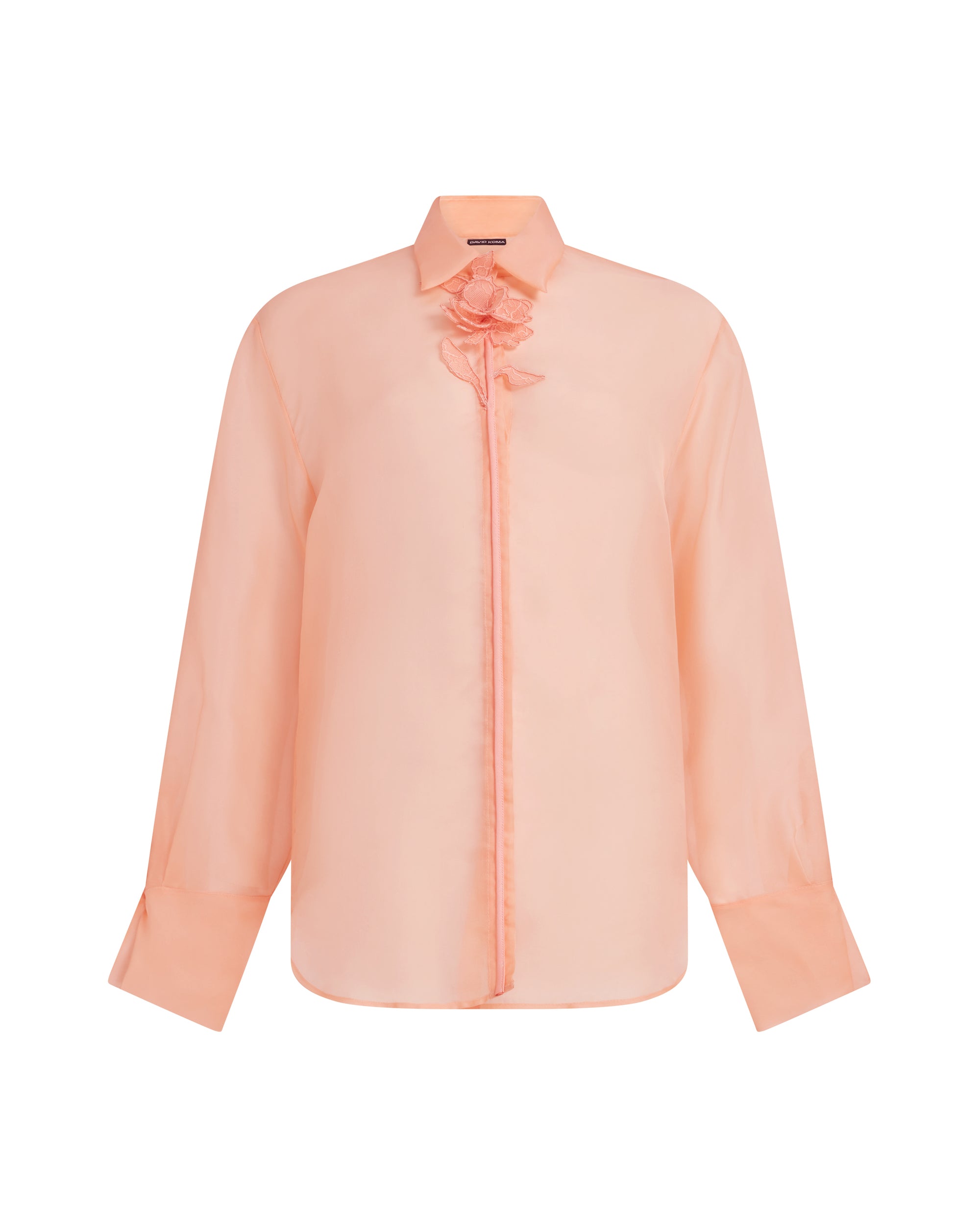 David Koma Organza Shirt With Lace Rose In Peach