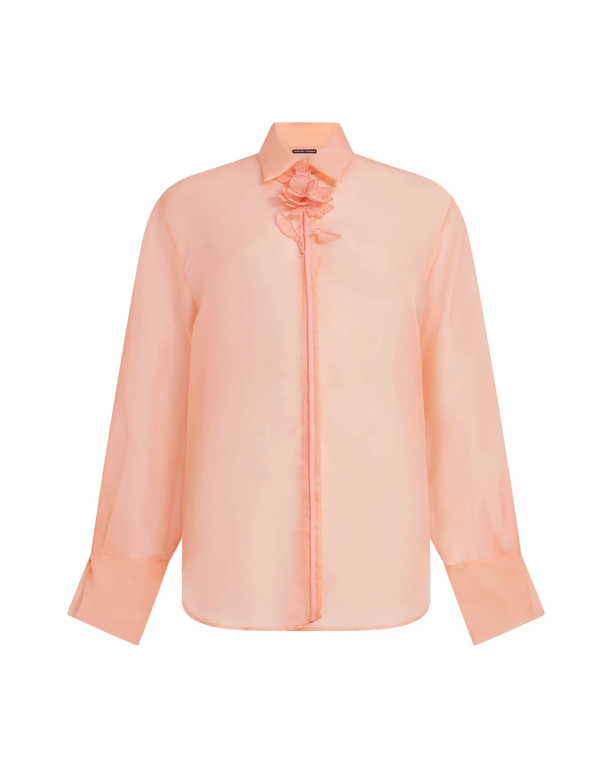 David Koma Organza Shirt With Lace Rose In Peach David Koma Organza Shirt With Lace Rose In Peach