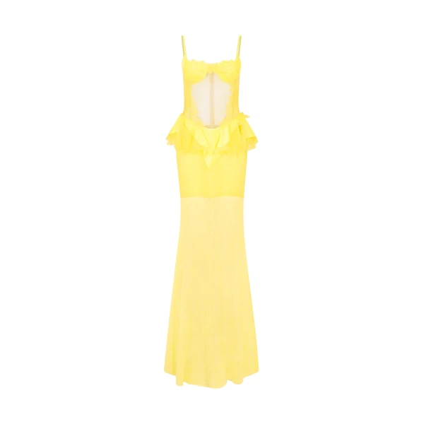 David Koma Peplum Lace Gown In Yellow