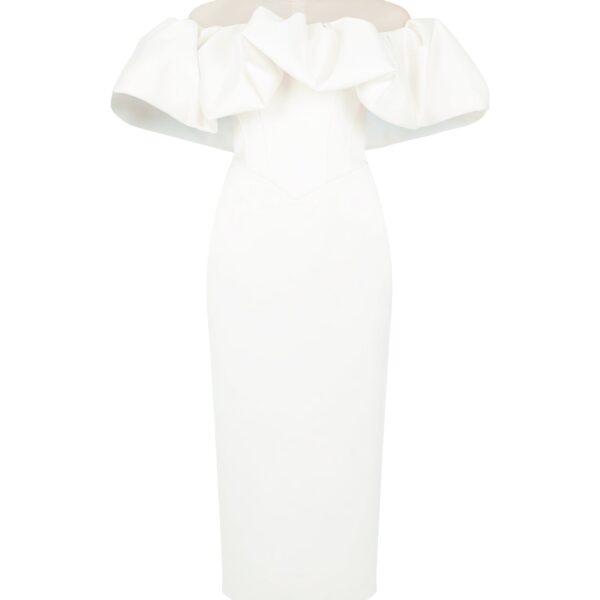 David Koma Puff Top Detail Satin Midi Dress