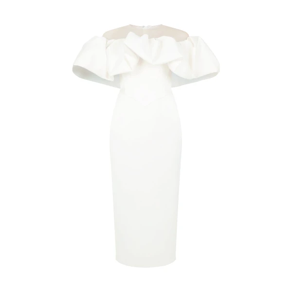 David Koma Puff Top Detail Satin Midi Dress