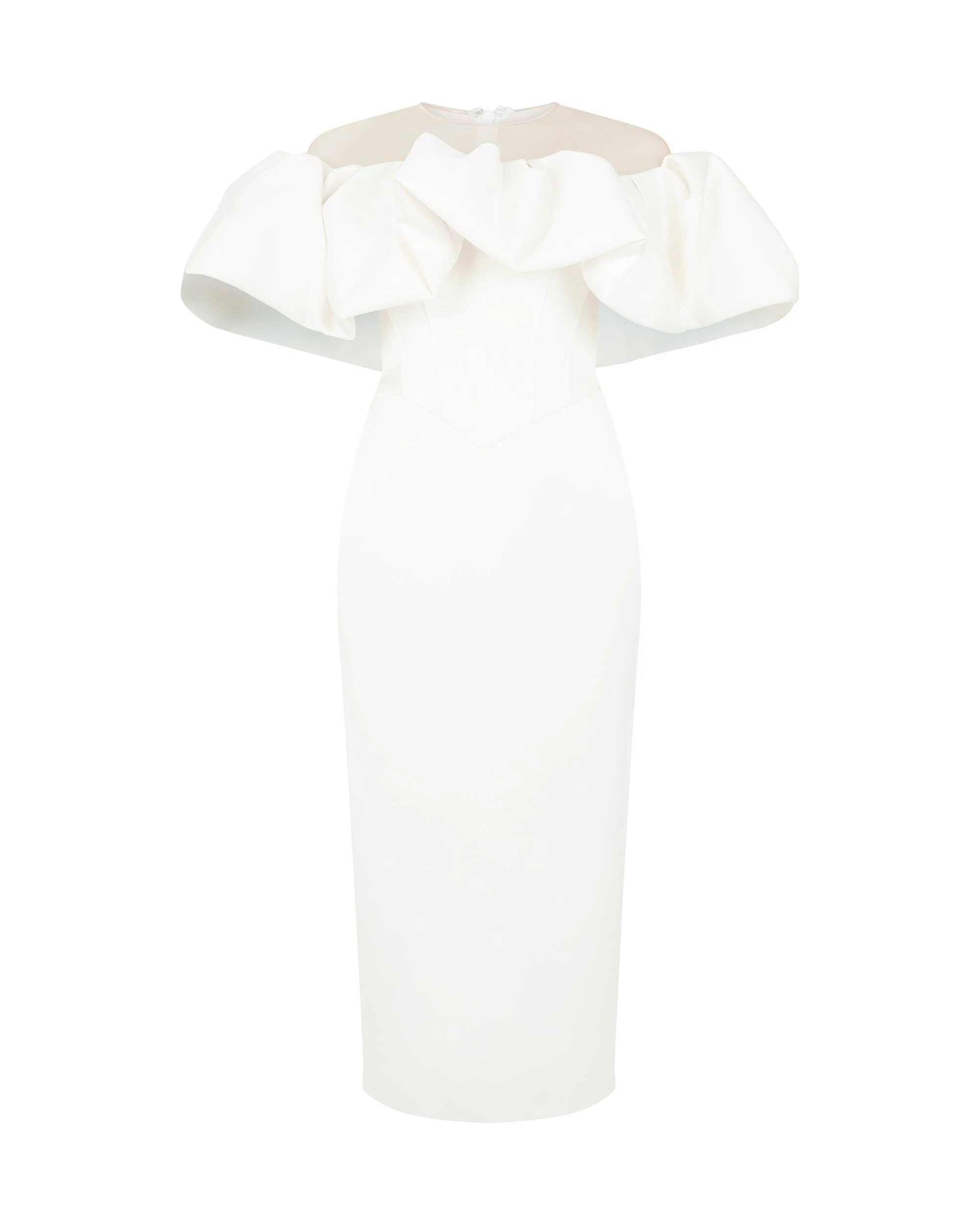 David Koma Puff Top Detail Satin Midi Dress David Koma Puff Top Detail Satin Midi Dress