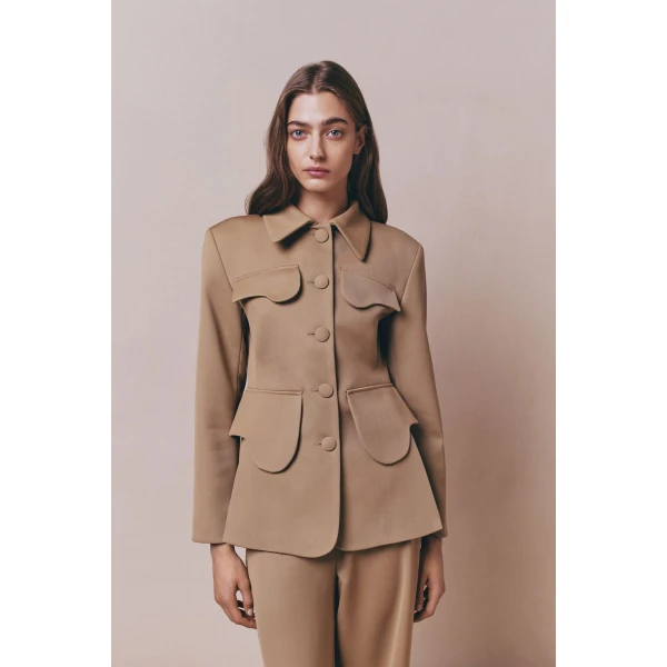 Destree Beige utility button-front jacket - Destree - Graphic Parisian Fashion - Shop at Coveti