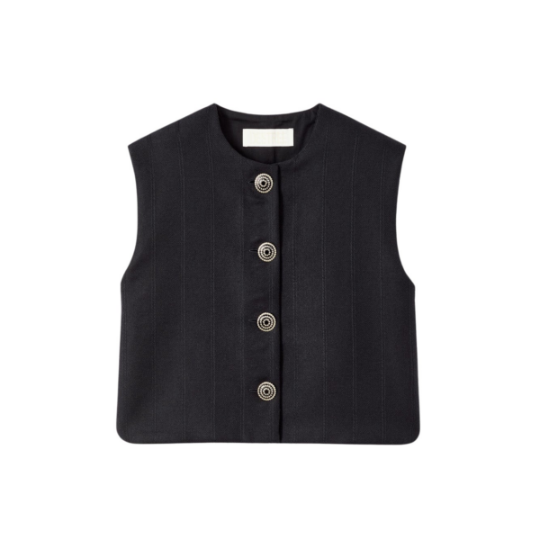 Destree Black buttoned virgin wool sleeveless vest - Destree - Graphic Parisian Fashion - Shop at Coveti