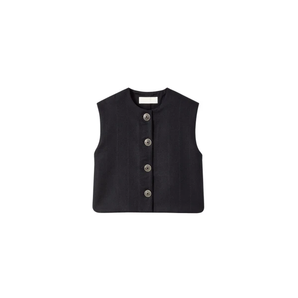 Destree Black buttoned virgin wool sleeveless vest - Destree - Graphic Parisian Fashion - Shop at Coveti