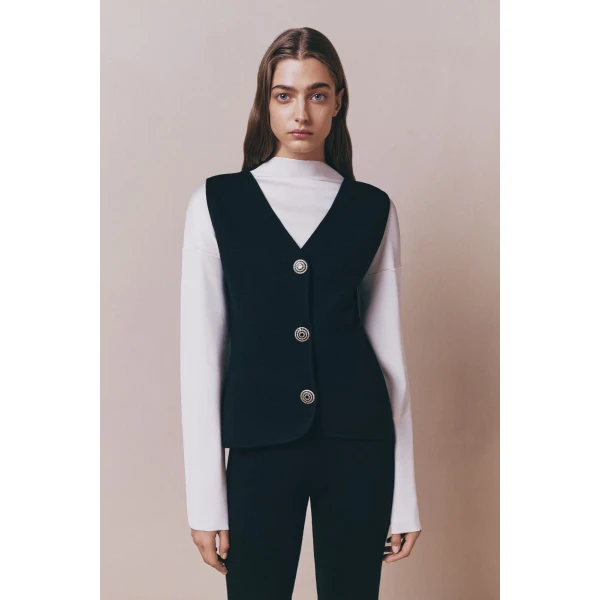 Destree Black merino wool vest - Destree - Graphic Parisian Fashion - Shop at Coveti