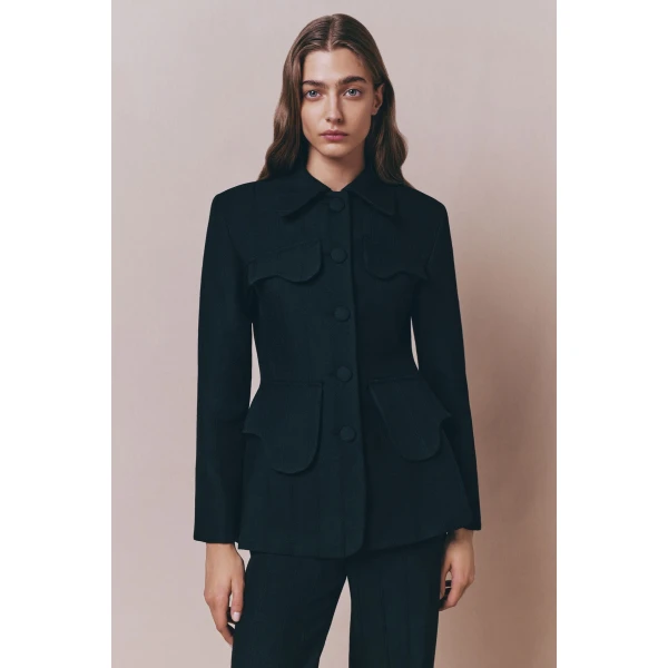 Destree Black utility button-front jacket - Destree - Graphic Parisian Fashion - Shop at Coveti
