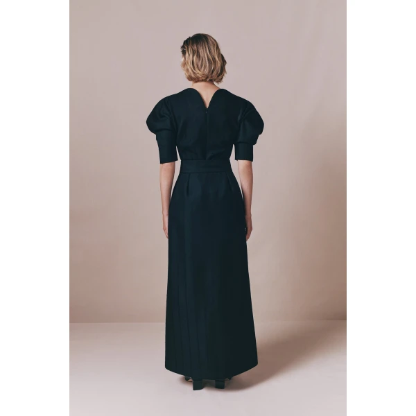 Destree Black virgin wool sculptural top with puffed sleeves - Destree - Graphic Parisian Fashion - Shop at Coveti