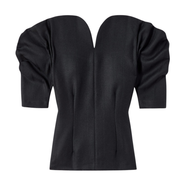 Destree Black virgin wool sculptural top with puffed sleeves - Destree - Graphic Parisian Fashion - Shop at Coveti