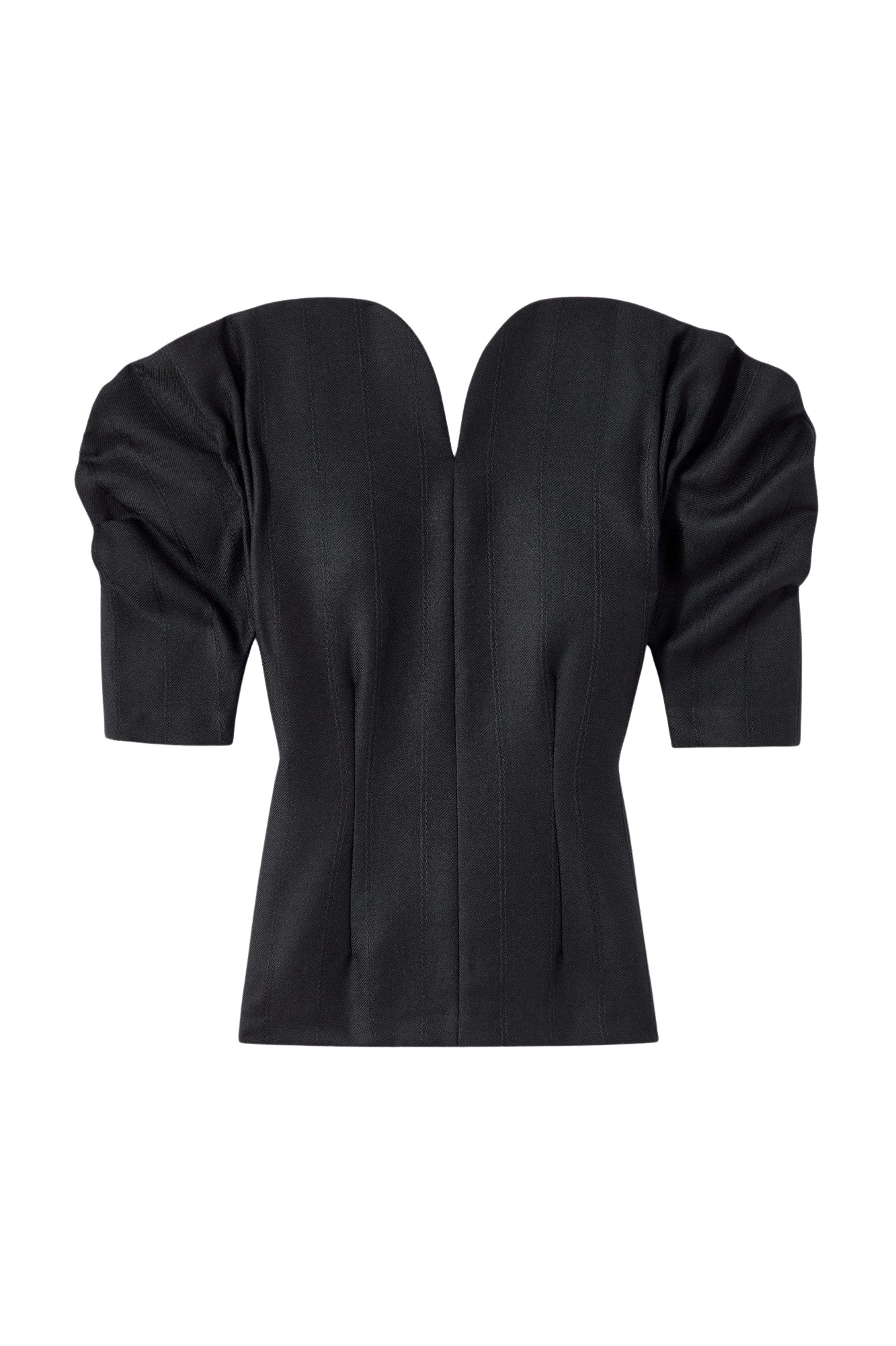 Destree Black virgin wool sculptural top with puffed sleeves - Destree - Graphic Parisian Fashion - Shop at Coveti