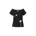 Destree Black virgin wool top with floral embroidery - Destree - Graphic Parisian Fashion - Shop at Coveti