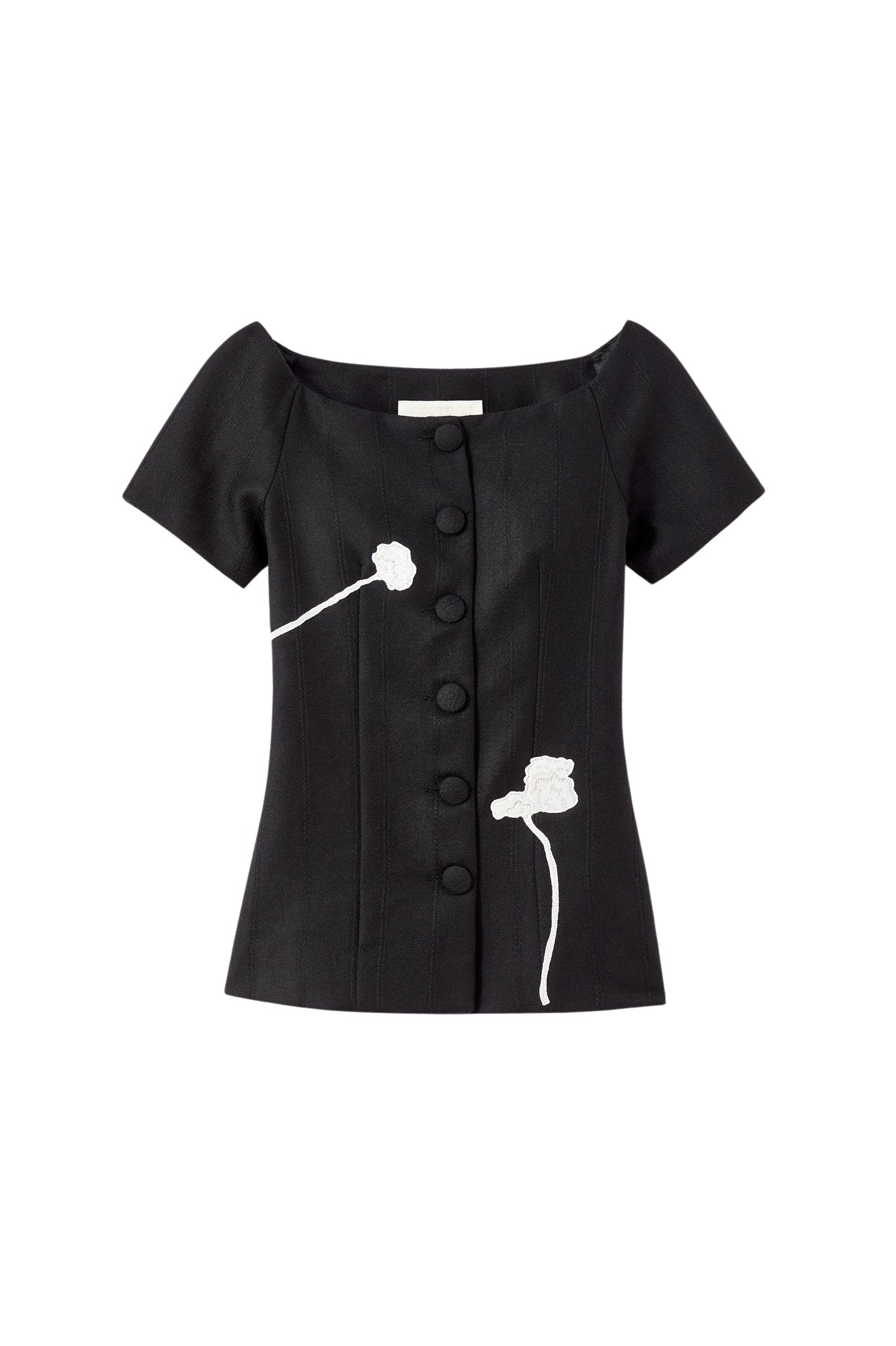 Destree Black virgin wool top with floral embroidery - Destree - Graphic Parisian Fashion - Shop at Coveti