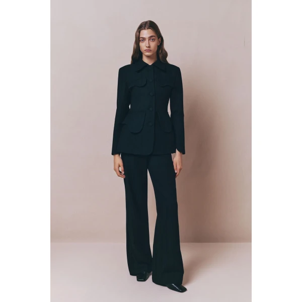Destree Black wool wide-leg trousers - Destree - Graphic Parisian Fashion - Shop at Coveti