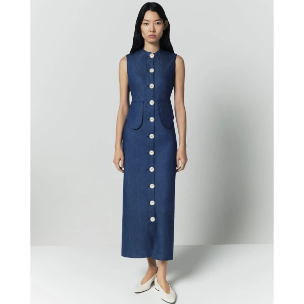 Destree Blue denim sleeveless midi dress - Destree - Graphic Parisian Fashion - Shop at Coveti