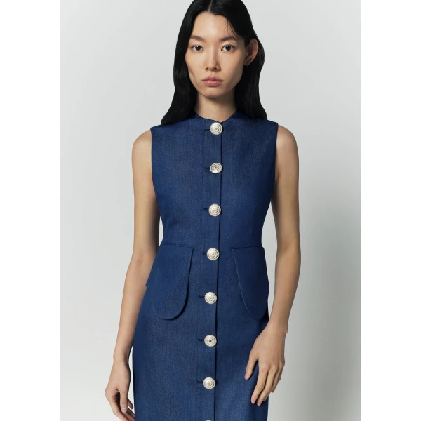 Destree Blue denim sleeveless midi dress - Destree - Graphic Parisian Fashion - Shop at Coveti