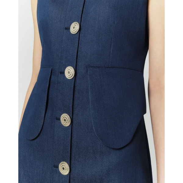 Destree Blue denim sleeveless midi dress - Destree - Graphic Parisian Fashion - Shop at Coveti