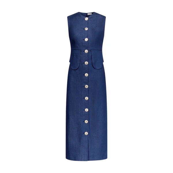 Destree Blue denim sleeveless midi dress - Destree - Graphic Parisian Fashion - Shop at Coveti