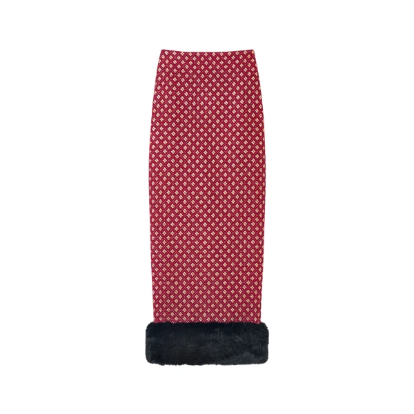 Destree Burgundy & gold jacquard skirt with faux fur trim - Destree - Graphic Parisian Fashion - Shop at Coveti
