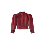Destree Burgundy satin puff sleeves jacket with embroidered details - Destree - Graphic Parisian Fashion - Shop at Coveti
