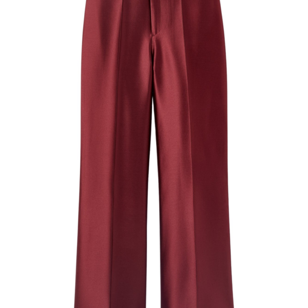 Destree Burgundy satin straight pants with embroidered details - Destree - Graphic Parisian Fashion - Shop at Coveti