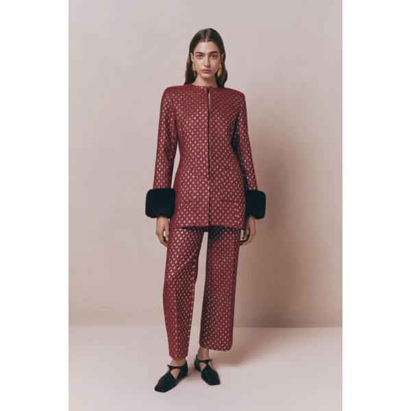 Destree Burgundy straight pants with golden details - Destree - Graphic Parisian Fashion - Shop at Coveti