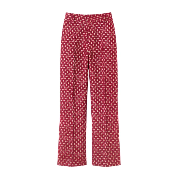 Destree Burgundy straight pants with golden details - Destree - Graphic Parisian Fashion - Shop at Coveti