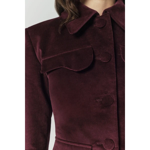 Destree Burgundy velvet utility button-front jacket - Destree - Graphic Parisian Fashion - Shop at Coveti