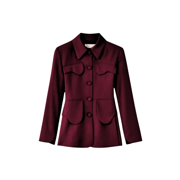 Destree Burgundy velvet utility button-front jacket - Destree - Graphic Parisian Fashion - Shop at Coveti