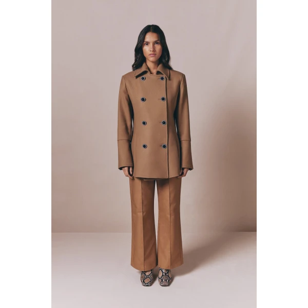 Destree Camel double-breasted virgin wool coat - Destree - Graphic Parisian Fashion - Shop at Coveti