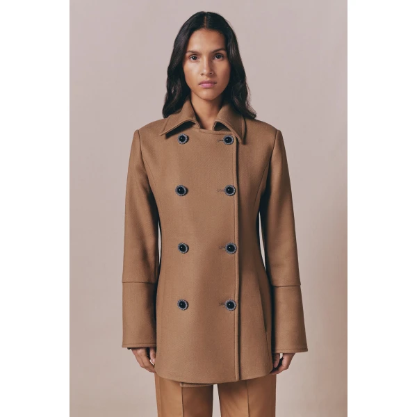 Destree Camel double-breasted virgin wool coat - Destree - Graphic Parisian Fashion - Shop at Coveti