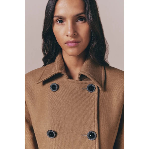 Destree Camel double-breasted virgin wool coat - Destree - Graphic Parisian Fashion - Shop at Coveti